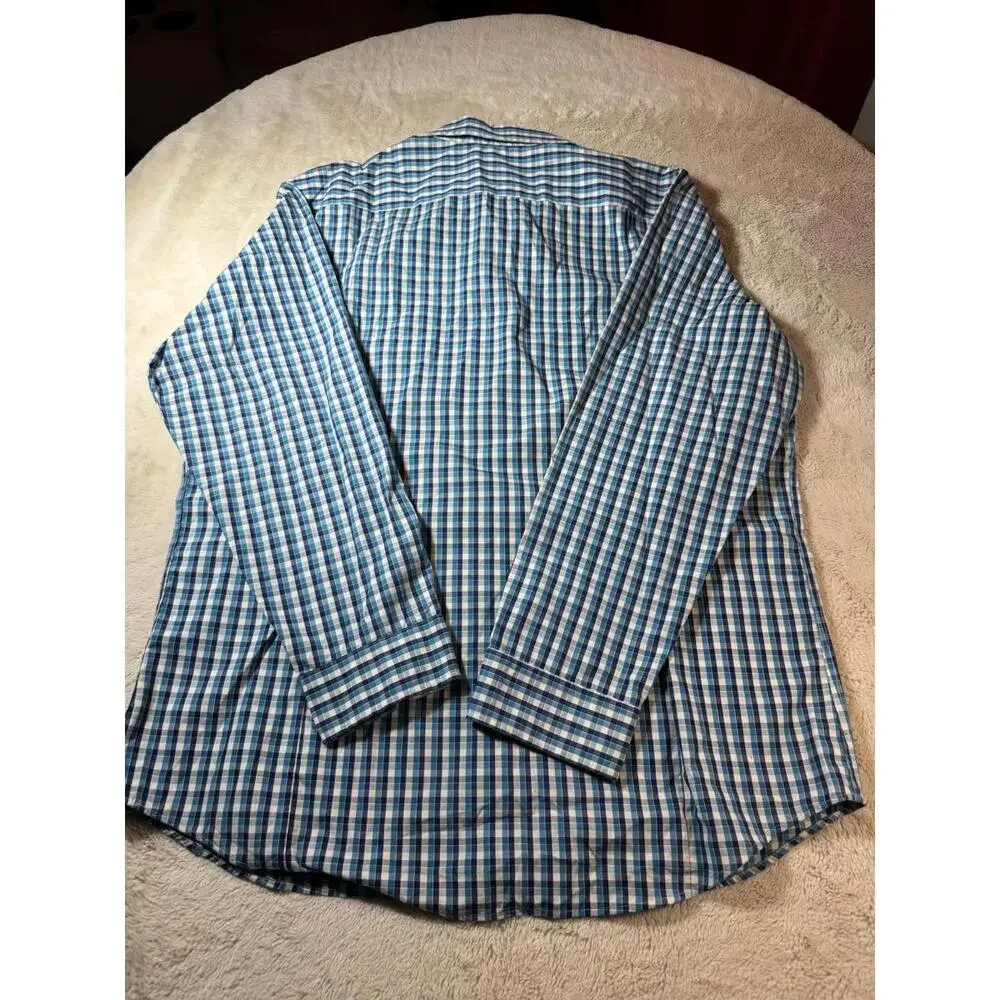 Banana Republic Men's Blue Checkered Button-Down Shirt No-Iron Tailored Slim XXL